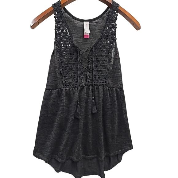 NOBO Women's Babydoll Crochet Lace-up Front Tank Top M Burnout Sheer Black - Picture 1 of 8